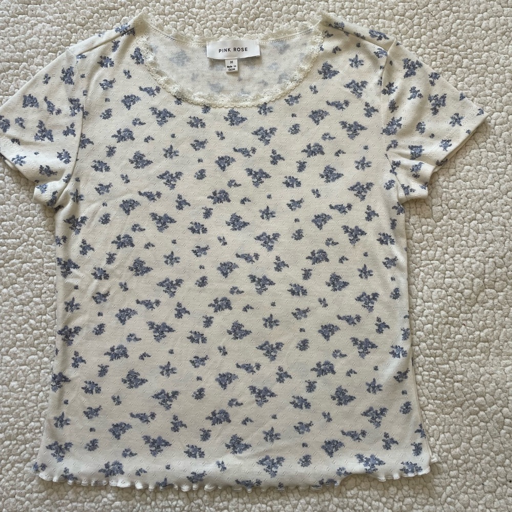 Pink Rose Lace Trimmed Top
